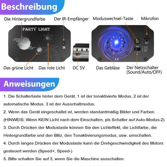 Gvoo partylicht discokugel, Sound Aktivierte Party Light LED Bühnenprojektor 6 Farben 24 Muster mit Fernbedienung für Urlaub Party Kinder Geburtstag Club Lichteffekte Weihnach
