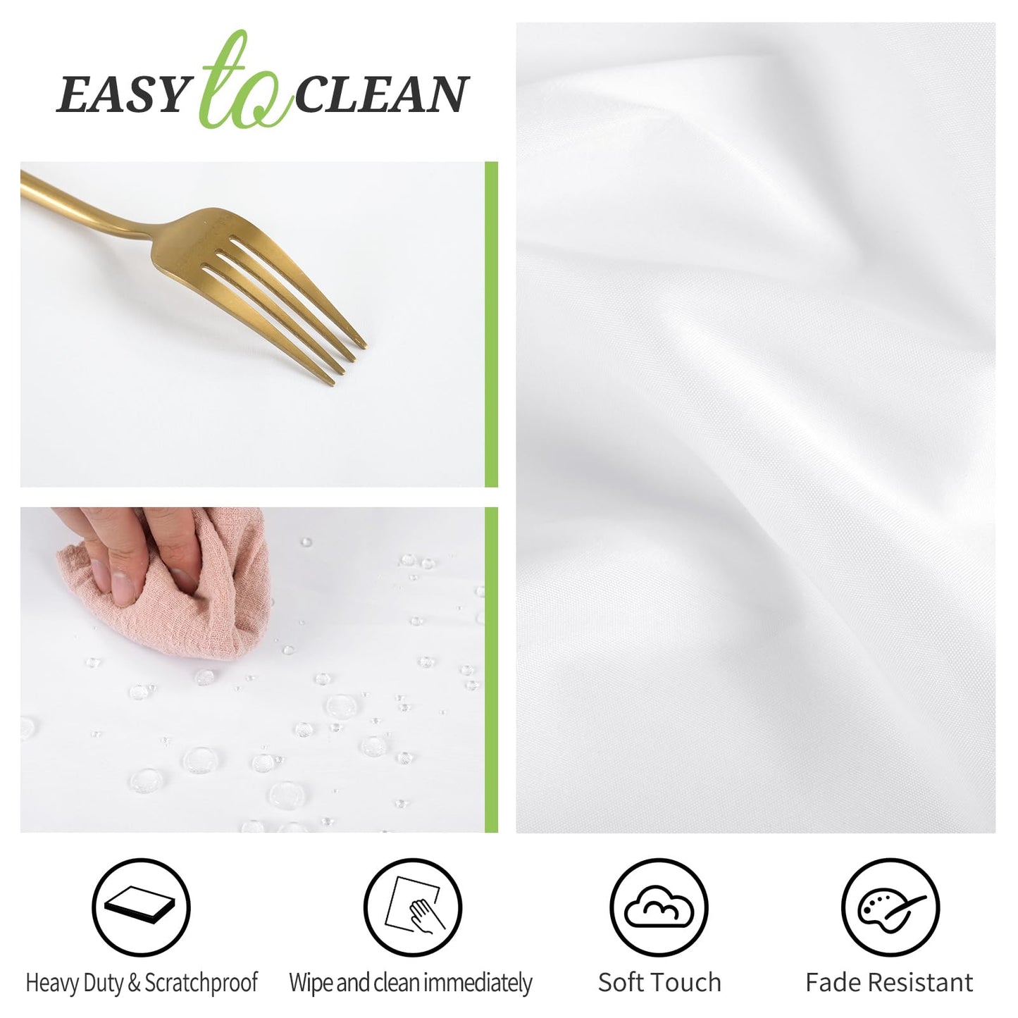 2-Packung Weißer 153x260cm Rechteck Tischdecke Abwischbar, wasserdichte Fleckenbeständige Waschbare Polyester Stoff Tischdecke für Hochzeitsfeier Geburtstag Buffet Camping Drinnen Draußen