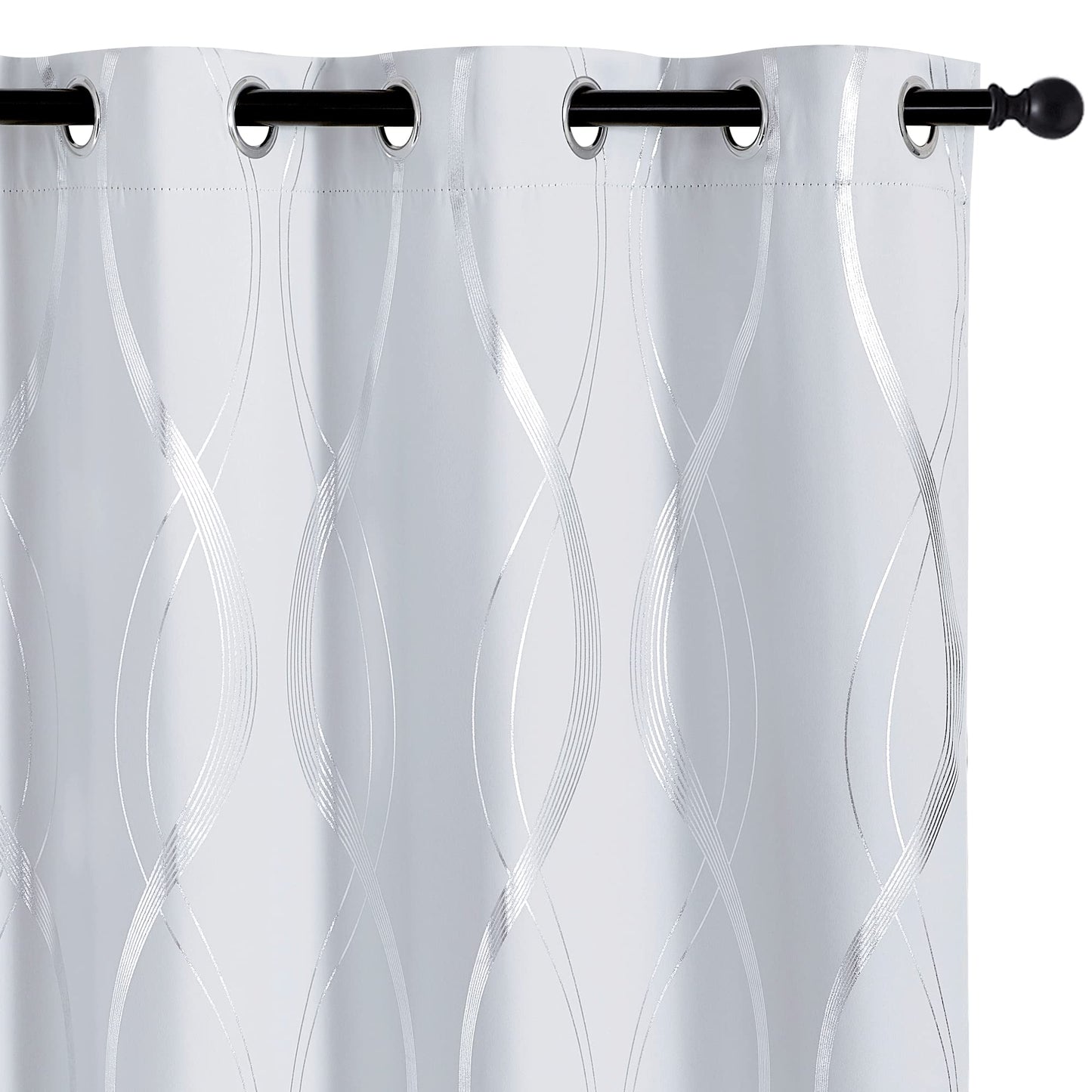 PONY DANCE Vorhänge Wohnzimmer Modern Abdunkelnde Vorhänge mit Linien-Foliebdruck Ösenvorhang 2er Set Wohnzimmer Gardinen Weiss Blickdicht H 220 x B 140 cm, Grau-weiß