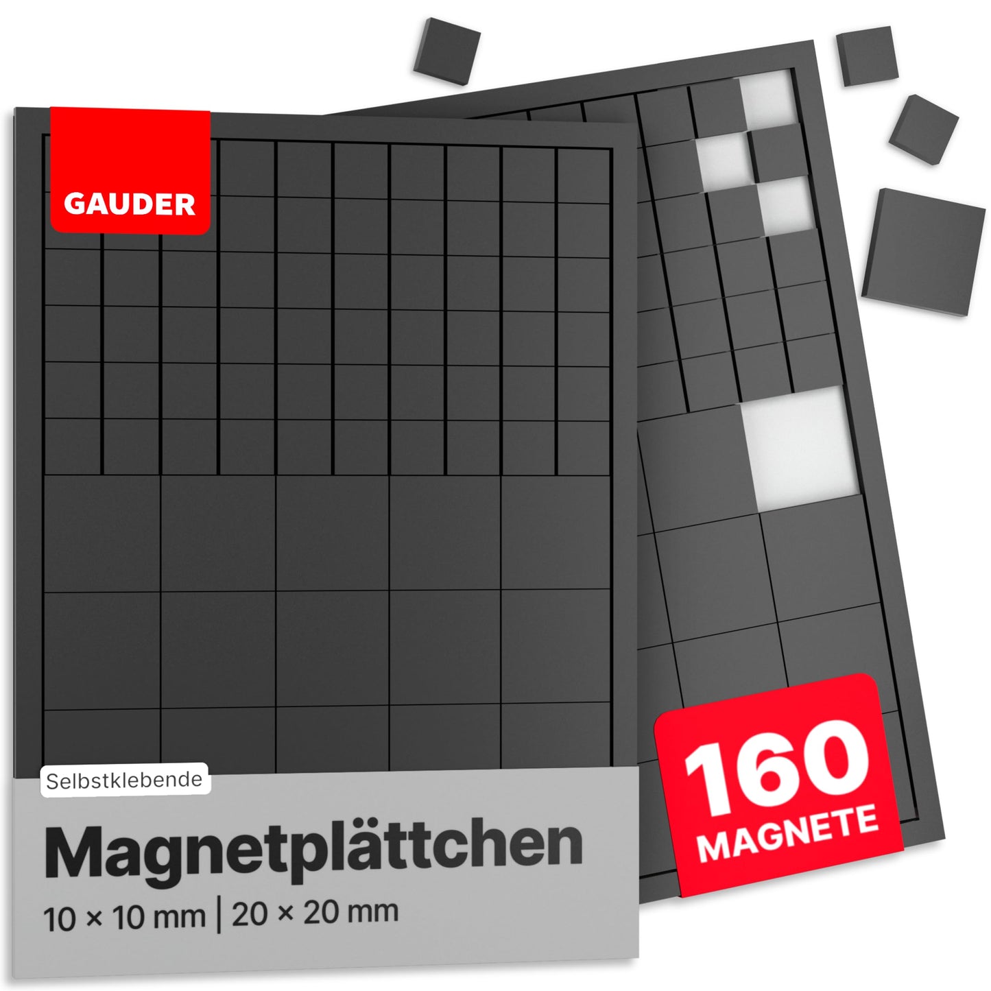 GAUDER Magnetplättchen selbstklebend (10 x 10 mm & 20 x 20 mm) | Selbstklebende Magnete | Klebemagnete für Fotos & mehr