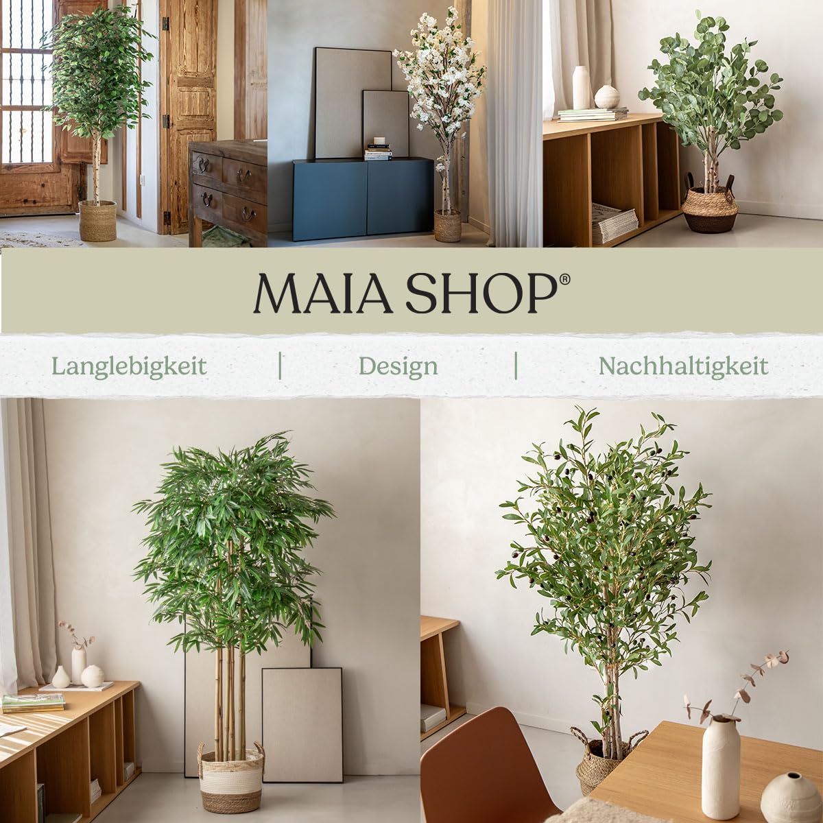 Maia Shop | Ficus | Kunstpflanzen | Künstlicher Baum | Maße: 105 x 70 cm | Künstliche Pflanzen | Fake Plant | Plastik Pflanze | Ficus Benjamini | Deko | Deko Wohnzimmer