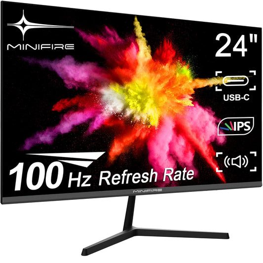 Minifire 24 Zoll USB-C Monitor mit Lautsprecher, 100Hz, IPS, FHD 1080P Adaptive Sync PC Bildschirm, HDMI USB-C Anschlüsse (MF24X3 HDMI-Kabel im Lieferumfang enthalten)