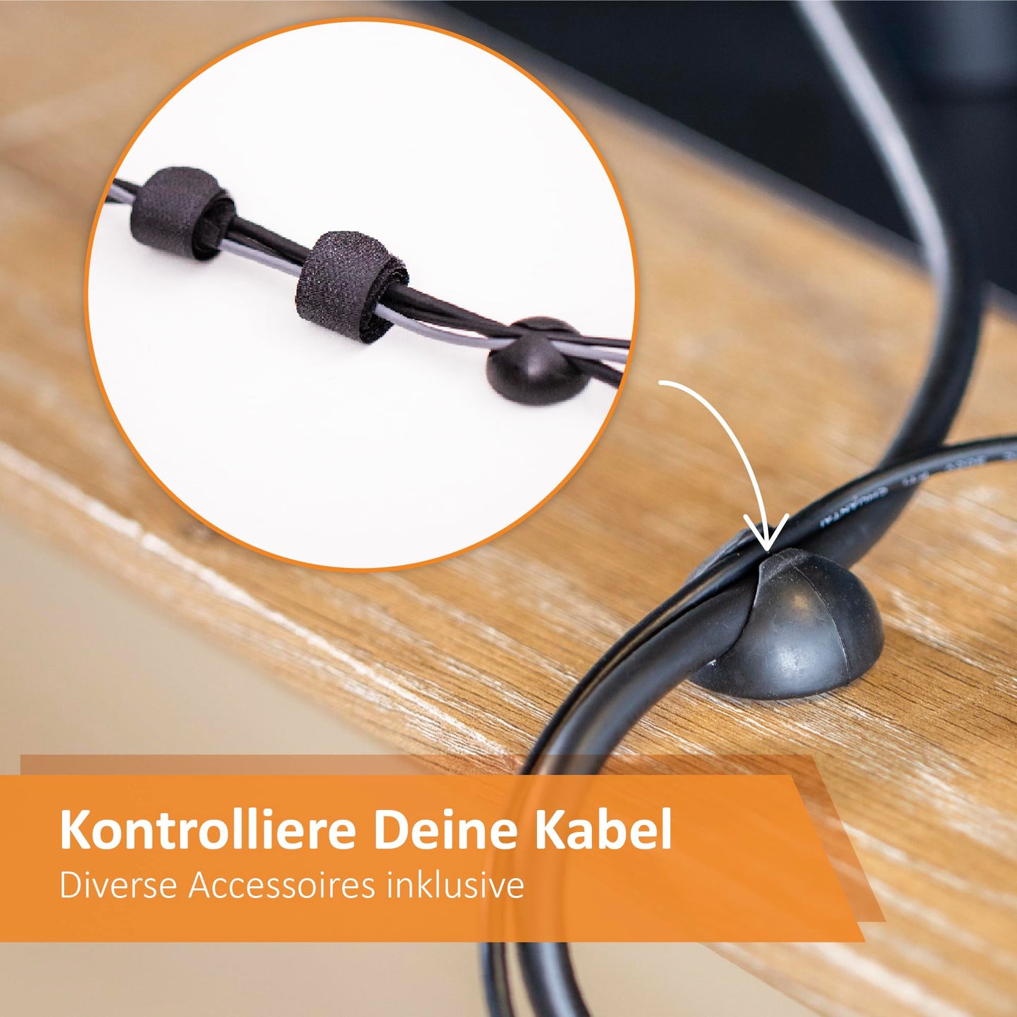 Stilemo Kabelkanal Schreibtisch ohne Bohren - Kabelmanagement Schreibtisch für Ordnung am Arbeitsplatz ohne Schrauben - Kabelhalter Kabelwanne Tisch - Kabelkanal mit Klemme - 39x13x16cm - Schwarz
