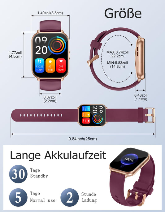 RUIMEN Smartwatch mit Telefonfunktion,Smartwatch für Damen Herren HD-Touch Screen Fitnessuhr mit SpO2-Überwachung Pulsuhr Schlafmonitor Schrittzähler Uhr Multi Trainingsmodi für Android iOS