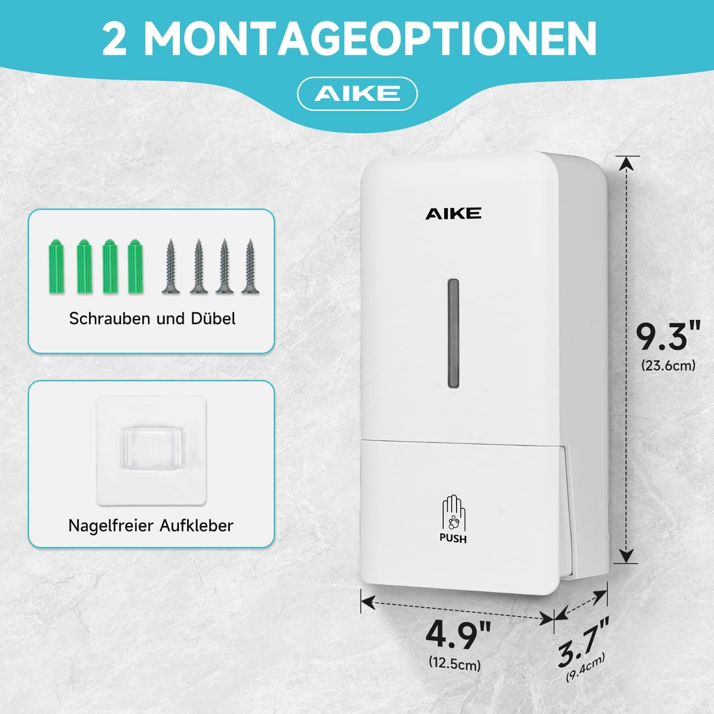 AIKE Schaumseifenspender 800 ML, Wandmontage, Manueller Druckpumpe für gewerbliche Badezimmer AK1006F Nur mit Schaumseife kompatibel