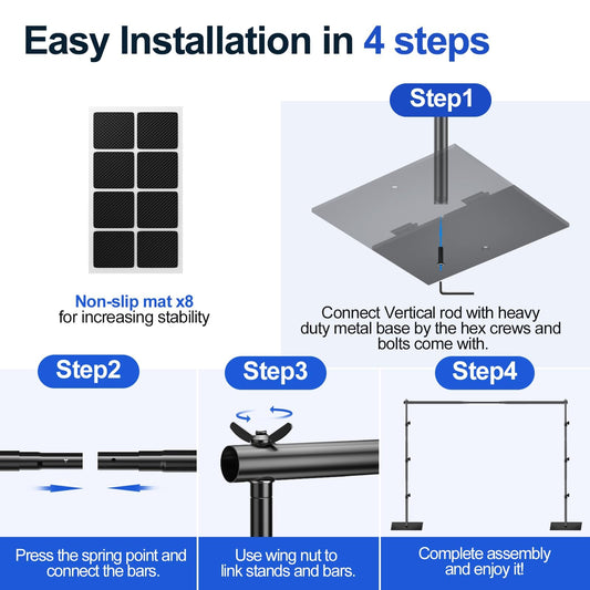 EMART Hintergrund Ständer 3x3m mit Stahlsockel, Professionelles Hintergrundsystem Fotografie Heavy Duty Hintergrundständer Set mit Tragetasche, Foto Hintergrund Ständer für Produktfotografie