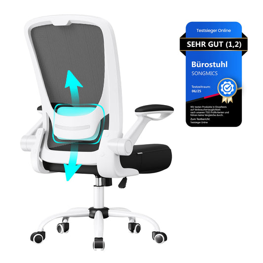 SONGMICS Bürostuhl OBN37WT schwarz weiß ergonomisch mit Lendenstütze
