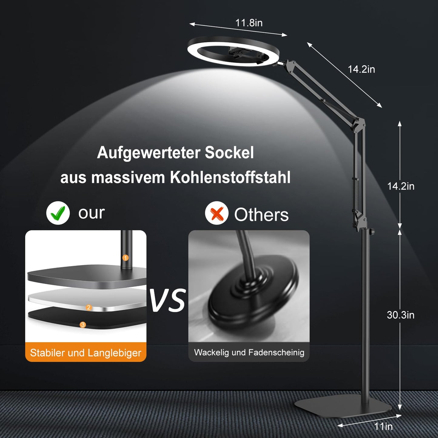 Upgrade Ringlicht Ringleuchte mit Stativ Overhead, Evershop 10” Overhead Handy Stativ mit LED Ringlicht Flexibel Lichtring Ring Light mit Fernbedienung Blitzgeräte für Tiktok YouTube Content Creator
