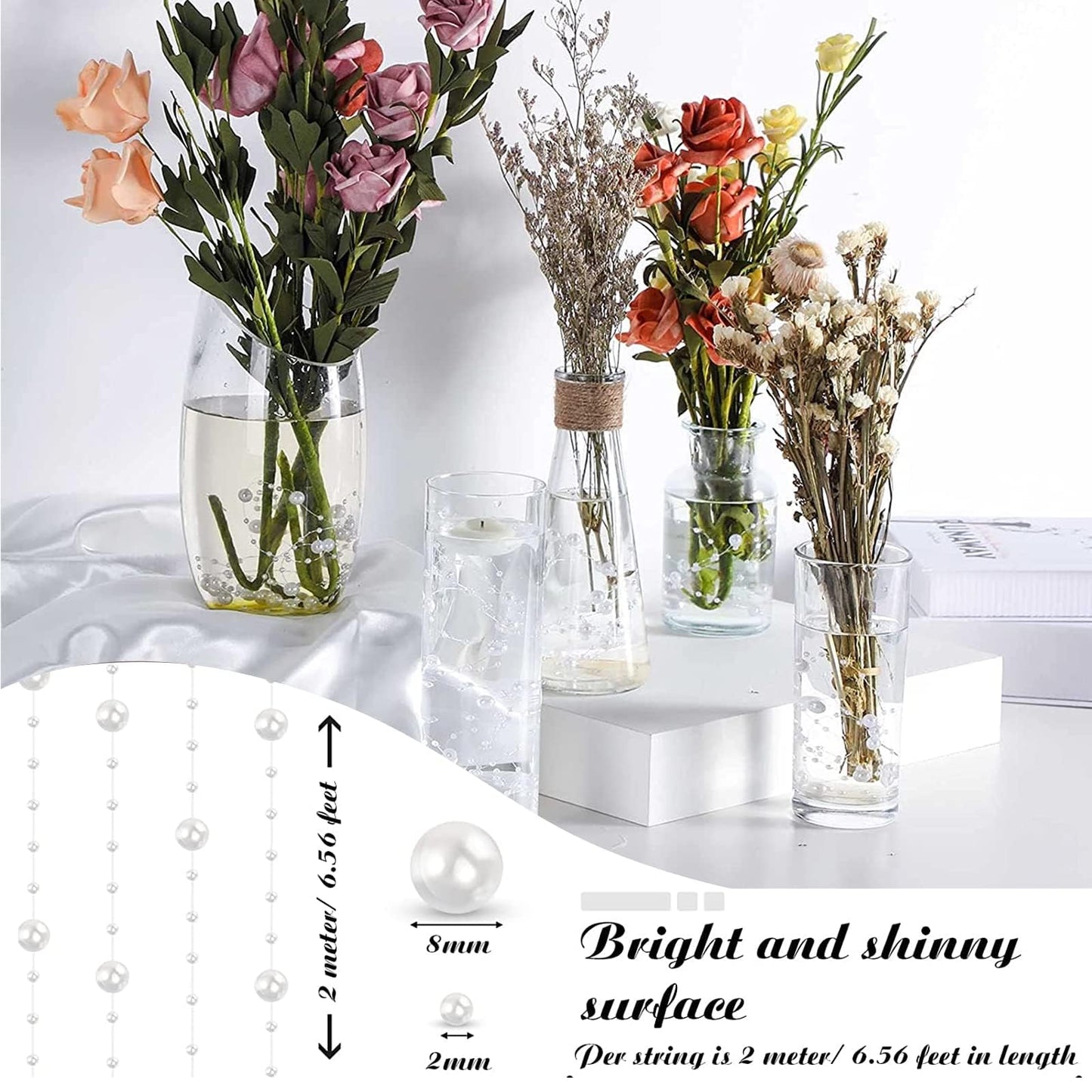GEFIRE 18 Deko, Schwimmende Kerzen, Perlenschnur, Goldene Hochzeit Deko, Haarschmuck Hochzeit, Schwimmkerze, Kerze Silber, Geeignet Für Vasenfüller, Hochzeiten, Tischdekorationen (Weiss)