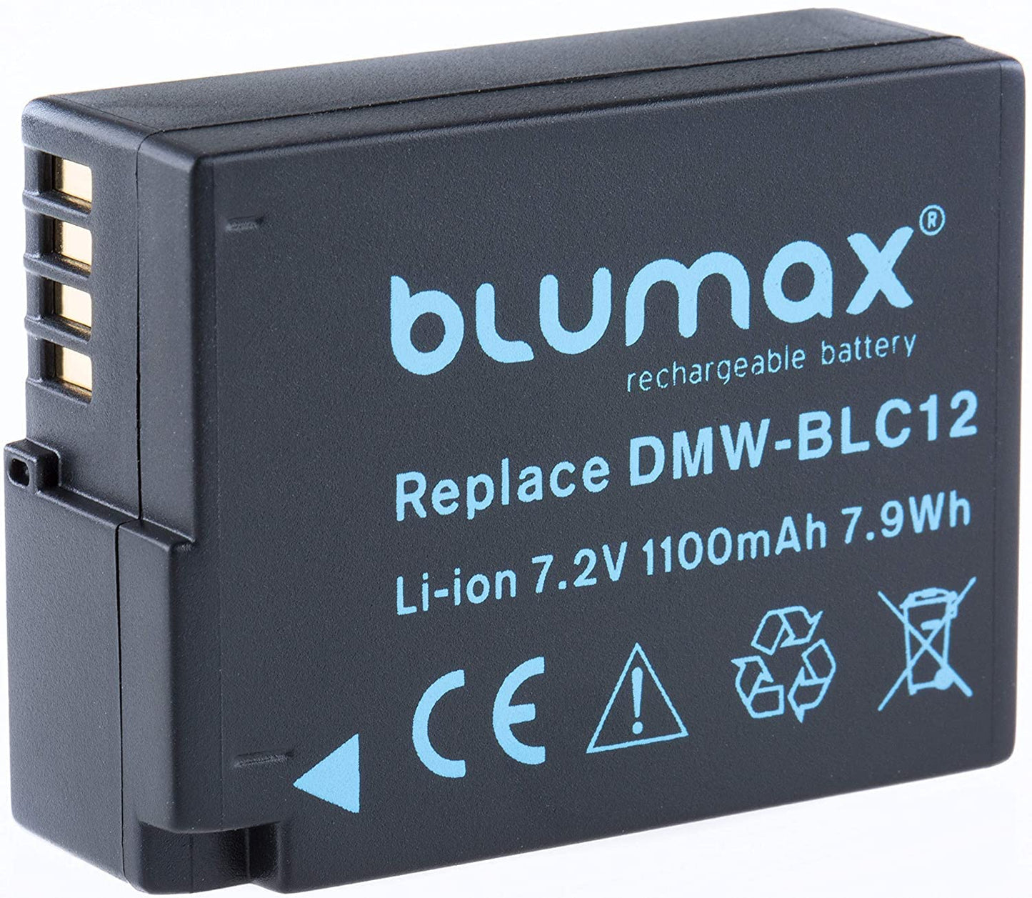 Blumax 2X Akku ersetzt Panasonic DMW-BLC12 / DMW-BLC12-E 1100mAh + Mini Dual-Ladegerät USB | kompatibel mit Lumix DMC: G5 | G6 | GX8 | G70 | G81 | GH2 | FZ200 | FZ300 | FZ1000 | FZ2000 | Leica V-Lux 4