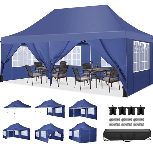 COBIZI Faltpavillon 3X6, Pavillon 3x6m Wasserdicht Stabil Winterfest, Faltbar Partyzelt mit 6 Seitenwänden & 4 Sandsack Pop up Gartenpavillon Anti-UV für Hochzeiten, Freien, Marineblau