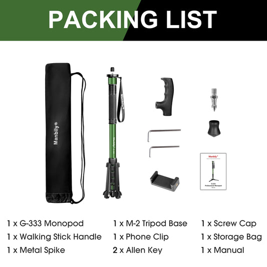 Manbily Kamera-Einbeinstativ mit Standfuß & Gehstockgriff aus Aluminium, 5 Abschnitte bis zu 180cm, Wanderstöcke Reise-Einbeinstativ Tragbar Kompakt Leicht mit füßen Max 10KG DSLR Kamera Videokamera