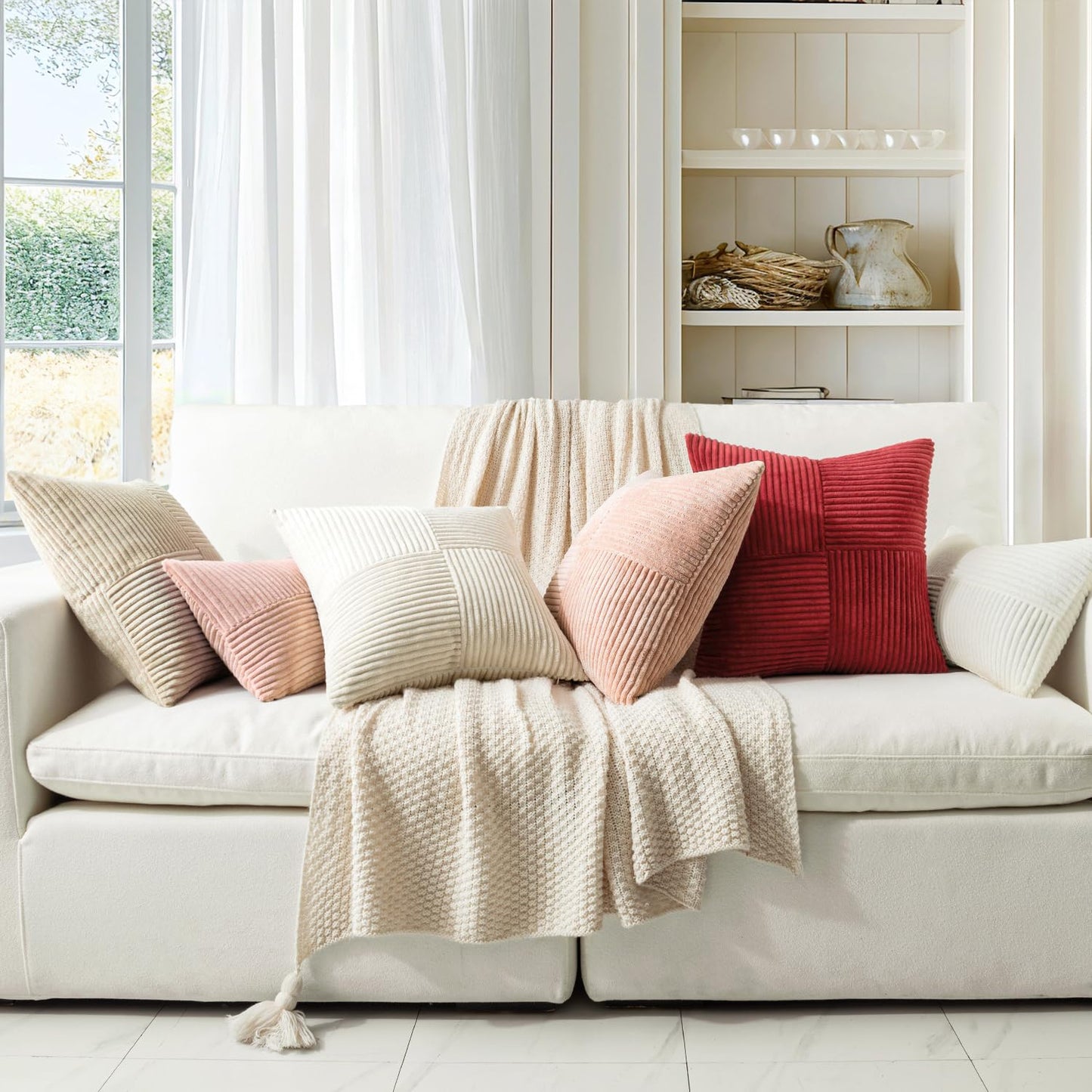 MIULEE 2er Set Kissenbezug 50x50cm Beige Kissenhülle Kissenbezüge Sofakissen Dekokissen Boho Couchkissen Kord Dekorative Zierkissenbezug für Sofa