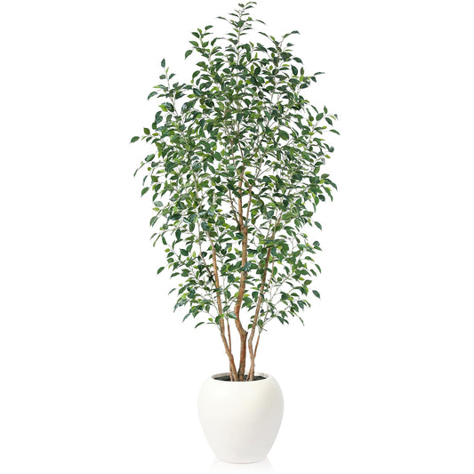 Kazeila Kunstpflanze Ficus mit Großem Weißen Topf,240cm Künstliche Pflanzen Groß, UV-beständige Plastikpflanzen für Innen- und Außendekoration(1Pack)