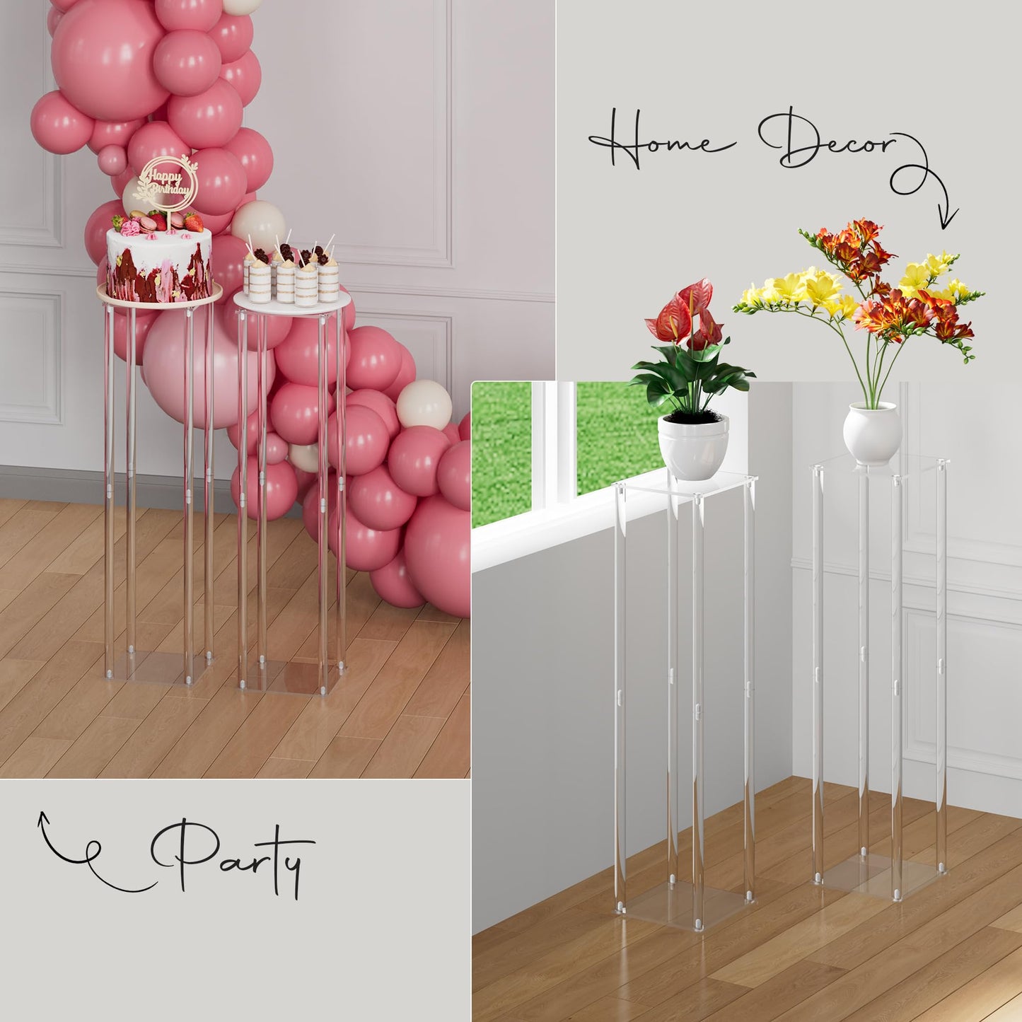 TEKXYZ Acryl Tafelaufsatz Stand, 2 Pcs 80 cm hoch Blumenständer, Säule Hochzeit Mittelstücke, Blumen Stand für Hochzeit Event Party Requisiten, Home Decor, Tabelle