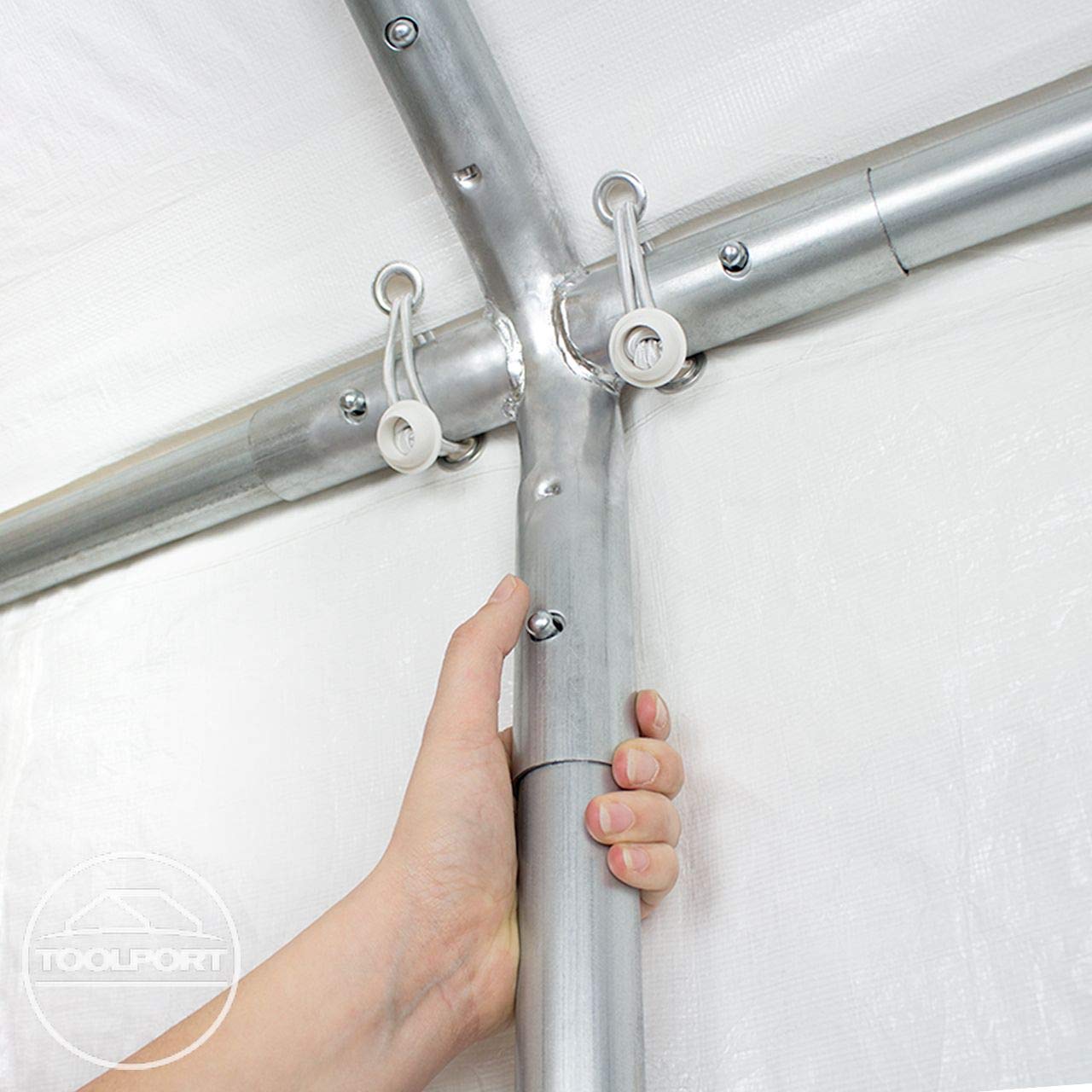 TOOLPORT Partyzelt Pavillon 4x5 m in weiß PE Plane 350 N Wasserdicht UV Schutz Festzelt Gartenzelt