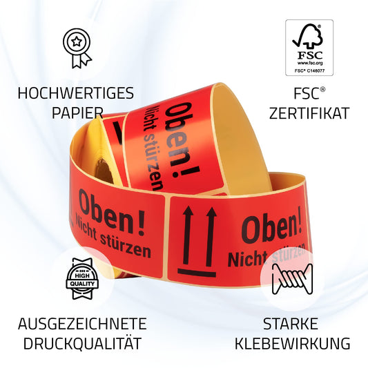 MDlabels Warnetiketten auf rolle 100x50mm – 500 – Oben Nicht stürzen- Not to be dropped - 500 Versandaufkleber - für Versand von Paketen, Briefen, Päckchen und für Umzüge