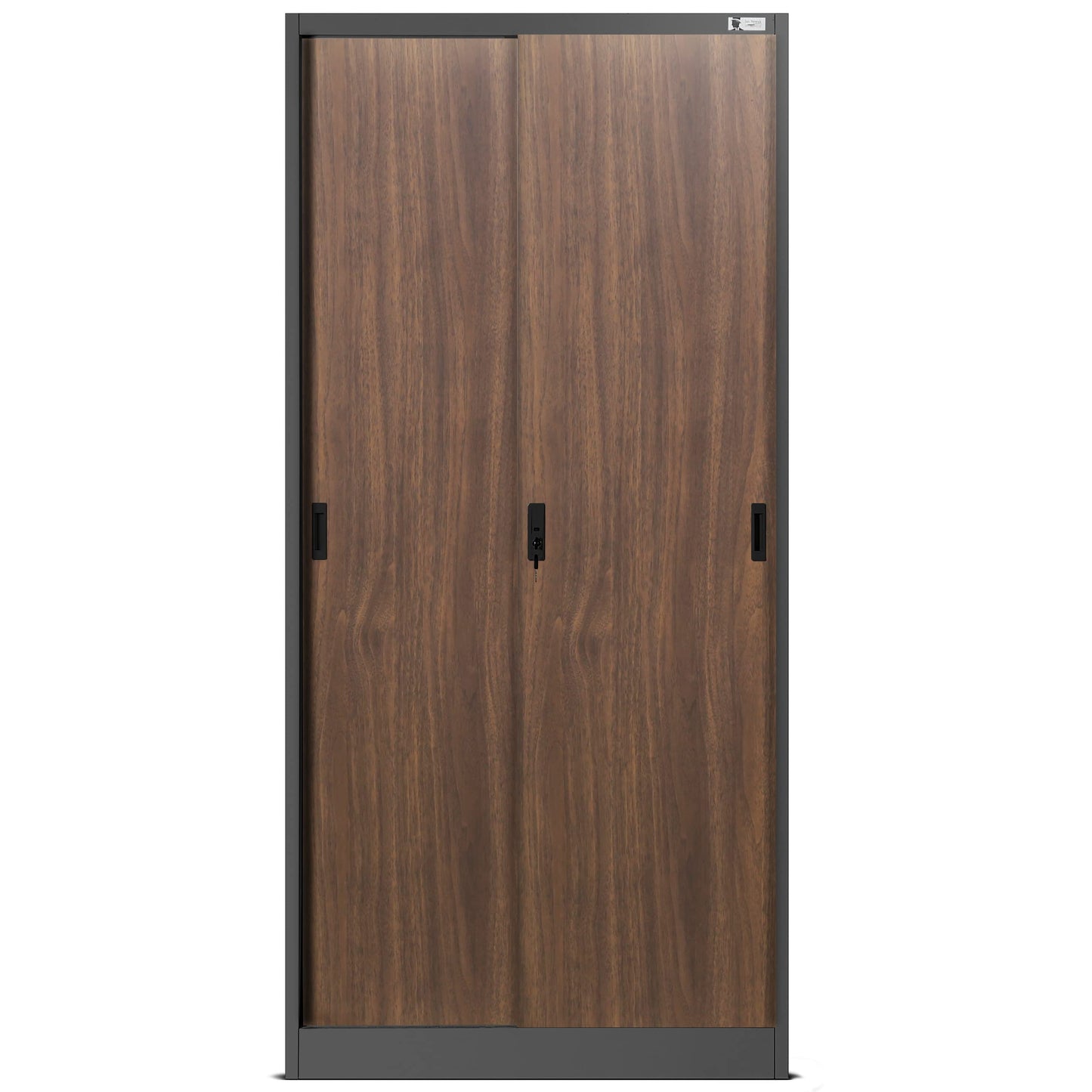 Jan Nowak Aktenschrank Büroschrank mit Schiebetüren Metall 4 Fachböden Pulverbeschichtung Abschließbar 185 cm x 90 cm x 40 cm (Anthrazit/Holzoptik)