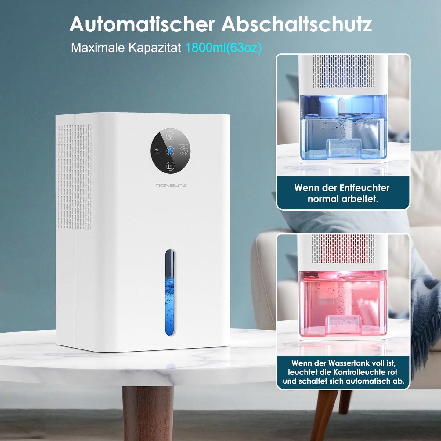 Luftentfeuchter Elektrisch 1800ML,Tragbarer Raumentfeuchter Extra leise unter 30 dB, Automatischer Abschaltung und Abtauen,Dehumidifier für Wohnung Badezimmer