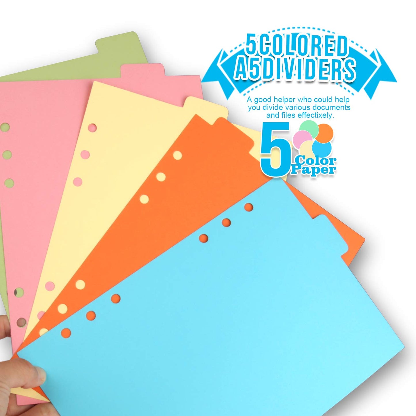 FANDAMEI A5 Karierte Nachfüllbare Notizpapier Set, 2 Packe 6 Löcher A5 Nachfüllpapier 90 Blätter, 5 Stücke Farbige Trennblätter A5, 460 Stücke Haftnotizen Bunt, 2 Stücke Umschlägbeutel A5