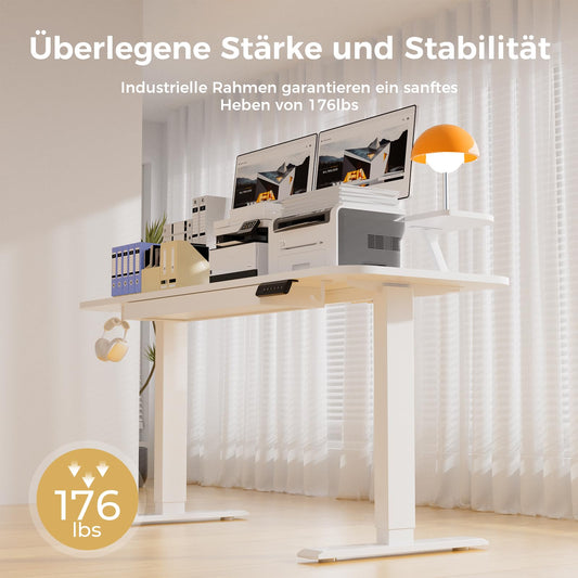 COMHOMA Höhenverstellbarer Schreibtisch Elektrischer, 120x60cm, mit Schubladen, Monitorständer, Tablet-Ständer, mit 3 höhen Memory-Steuerung, Weiß