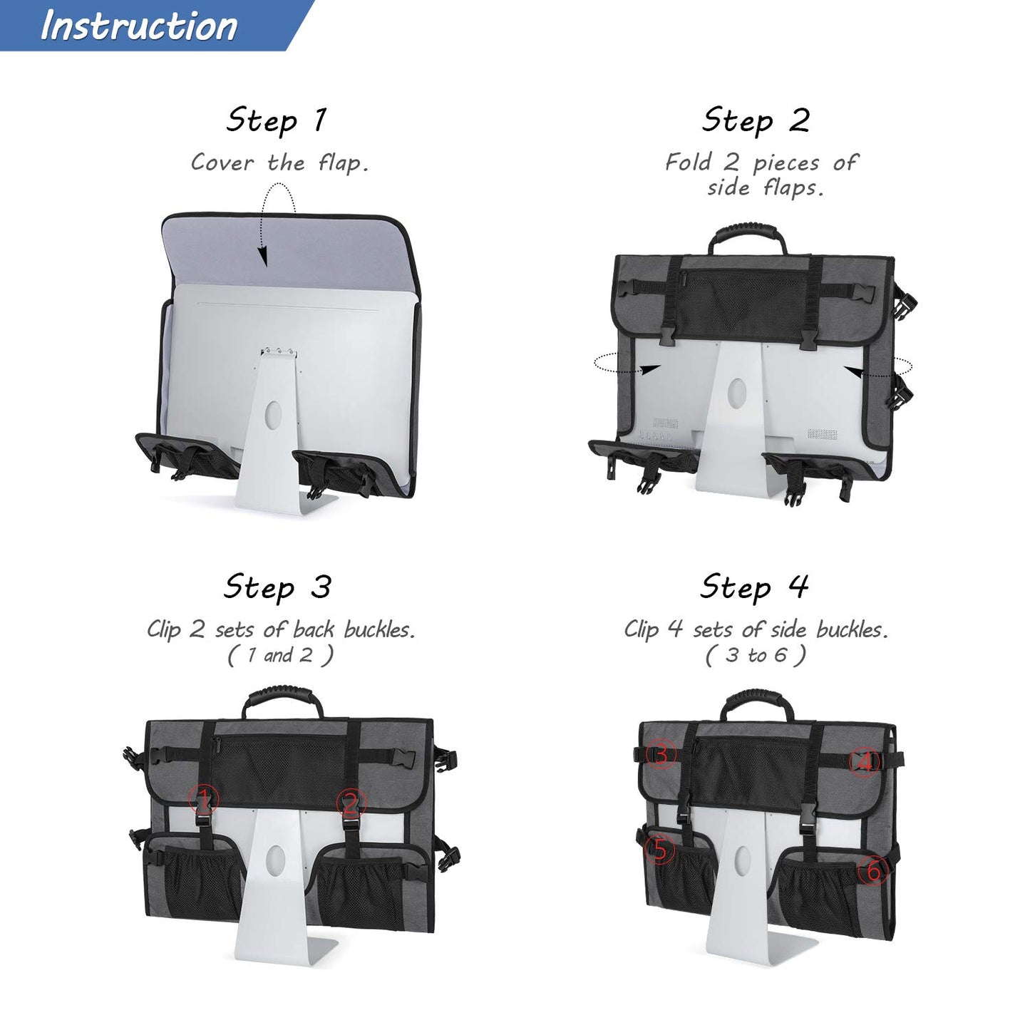 CURMIO Tragetasche für Apple 27" iMac, Schutzhülle für Apple IMAC 27 Zoll Display, Reisetasche mit Gummigriff für 27" iMac Bildschirm und Zubehör, Patent Angemeldet, (NUR MIT Tasche), Grau