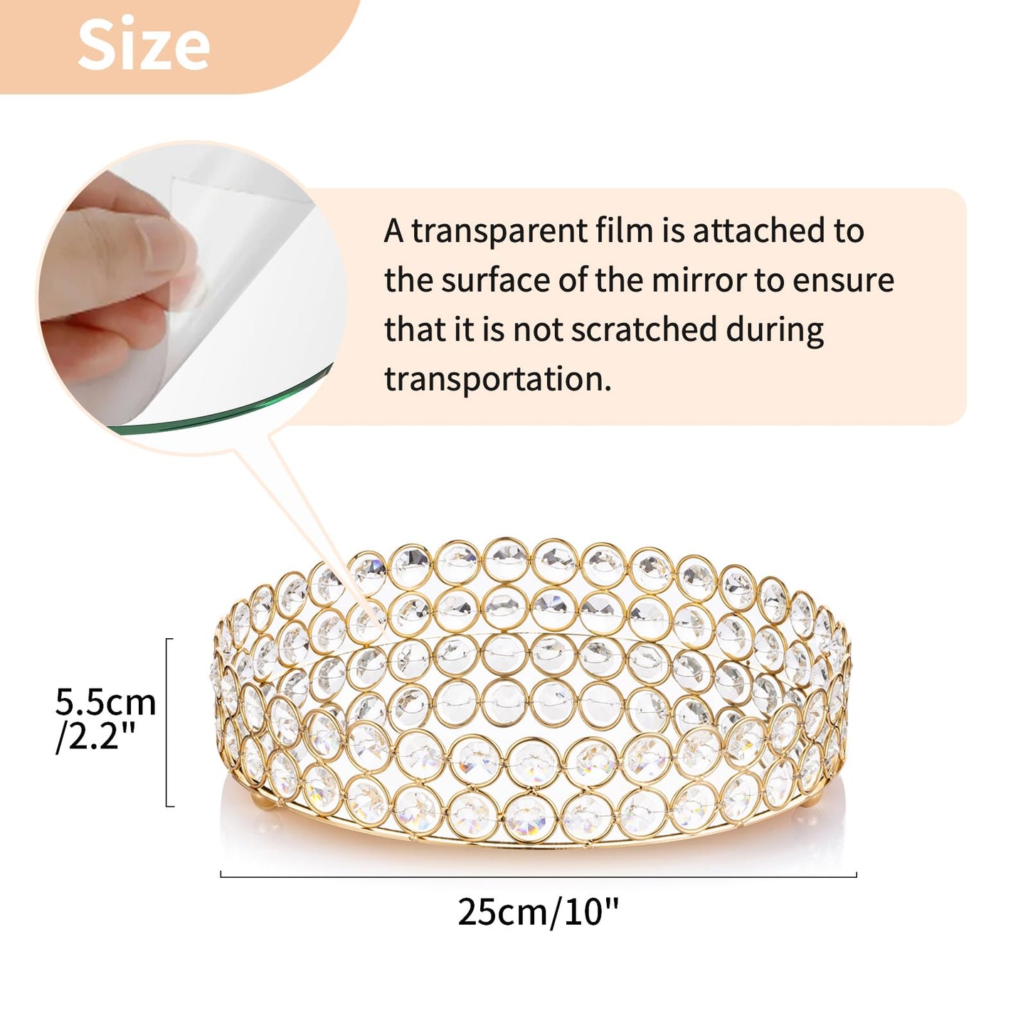 NUPTIO Tablett Spiegel Deko Kristallwaschtisch: 25cm Durchmesser Make Up Organizer Verziertes Deko Tablett für Parfüm Schmuck Kerzen und Make-up Weihnachten Hochzeitsfeier Wohnzimmer Deko