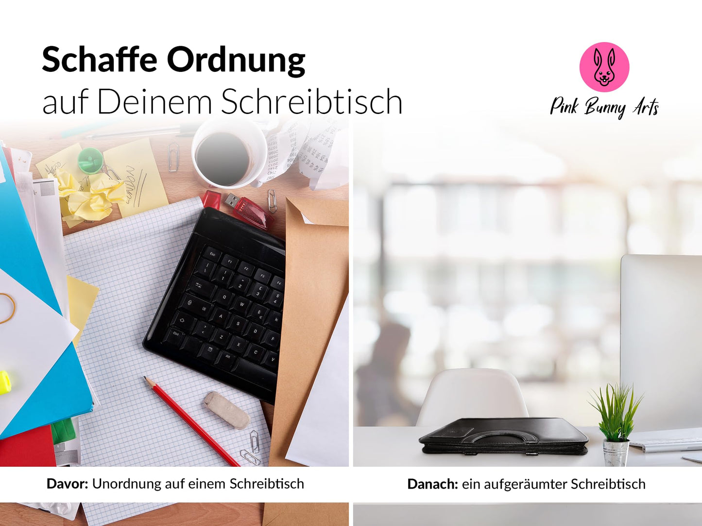 Pink Bunny Arts Schreibmappe A4 - Dokumentenmappe in hochwertiger Lederoptik - Konferenzmappe A4 inkl. Klemmbügel - Notizbuch Bürobedarf