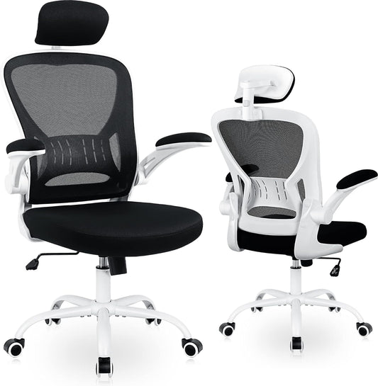 ralex-chair Bürostuhl, Ergonomischer Schreibtischstuhl, Bequem, Höhenverstellbar mit Rollen, Lordosenstütze, Netz, drehbar, für Computer, Heimbüro, Arbeitszimmer, Schwarz und Weiß