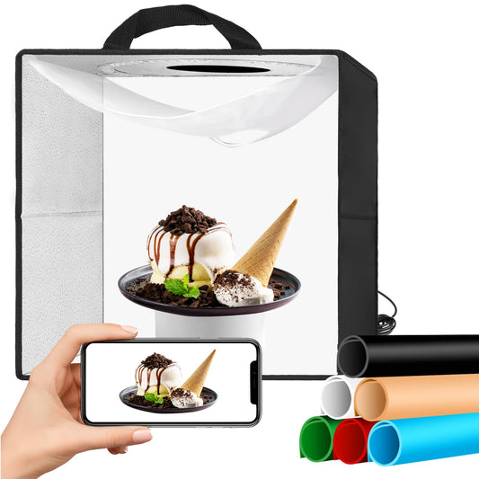 EMART Fotobox zum Fotografieren, 40x40 cm Fotostudio Lichtbox, Tragbarer Fotografie Lichtzelte 144 LED-Licht und 6 wasserdichte PVC Hintergründe für Produktfotografie, kleine Gegenstände