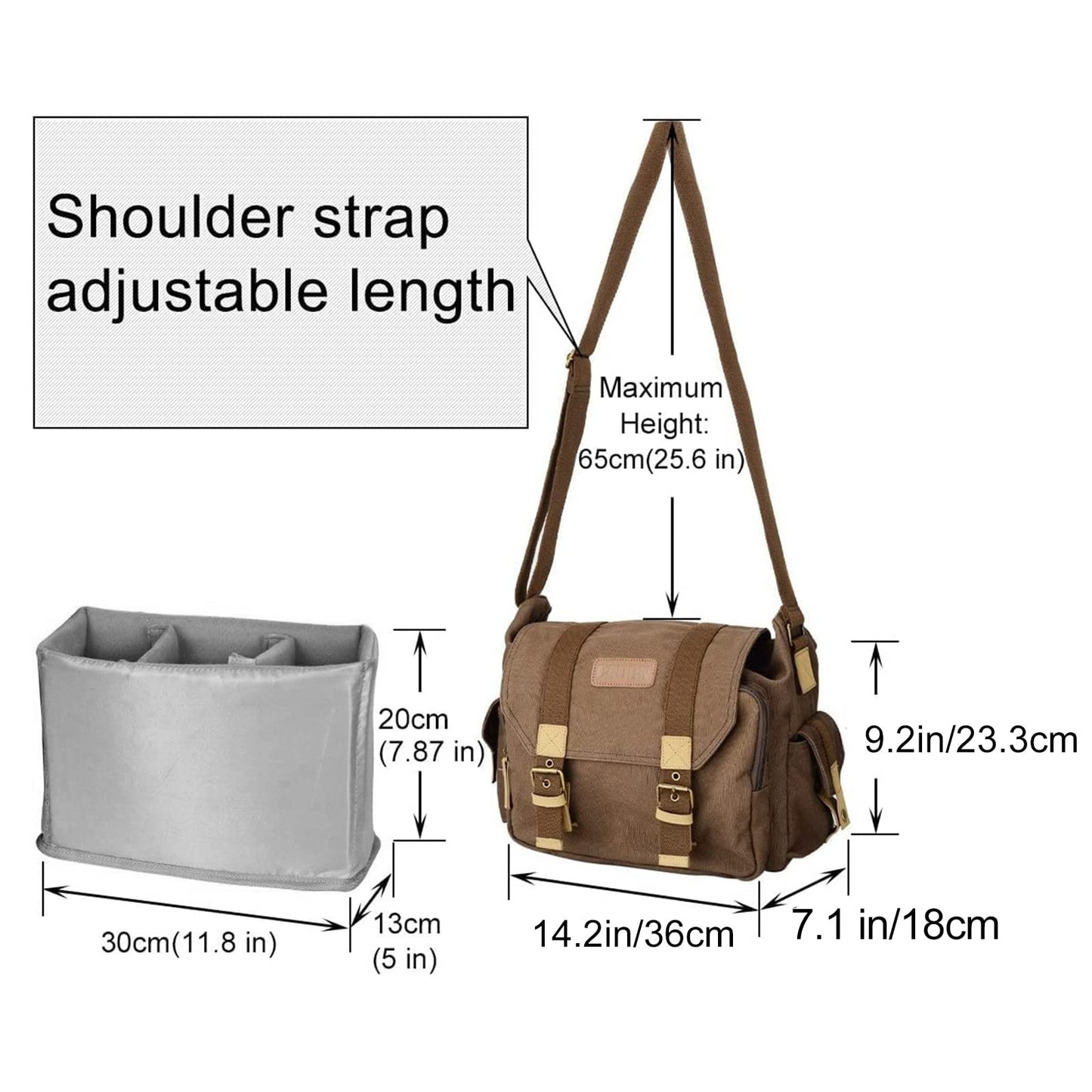 CADeN Kameratasche Spiegelreflex Kamera Schultertasche Kamera Foto Tasche Umhängetasche Fototasche für SLR DSLR Spiegelreflexkameras Sony Nikon Canon (Braun)