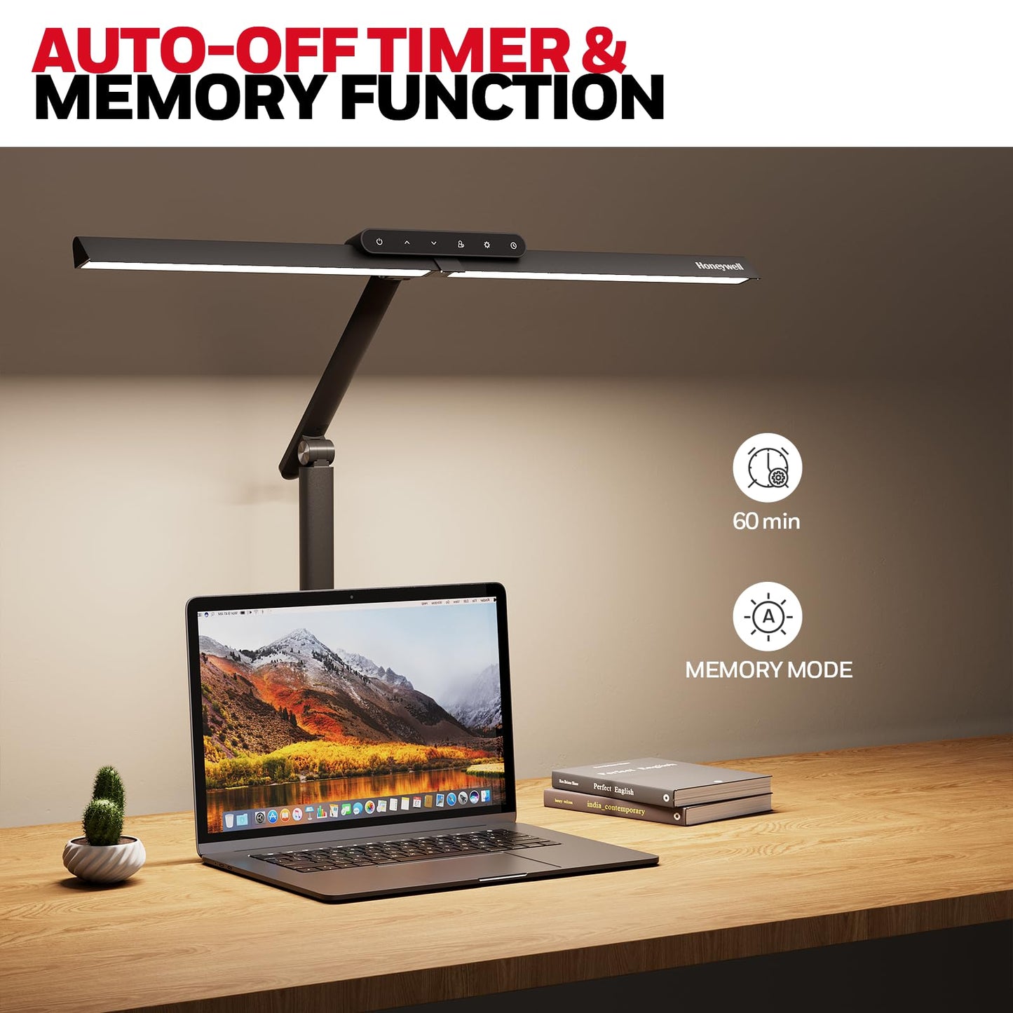 Honeywell LED Schreibtischlampe Büro - HJ1 Sunturalux™ Augenschonende Schreibtischlampe mit Klemme für Büro Zuhause, Dimmbare Touch-Schreibtischleuchte Flexible Zwei-Sektions-Architekten-Klemmleuc