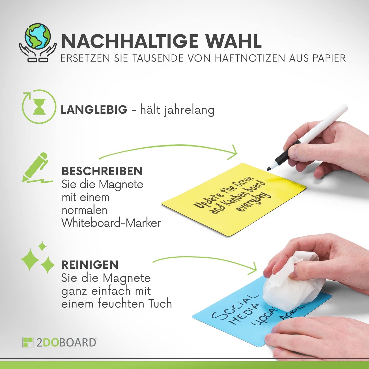 2DOBOARD Beschreibbare Magnete 15 x 10 cm für Kanban Board oder Scrum Tafel - 25 Stück - Scrum Karten für Whiteboard - Magnete zum beschriften - Magnetic Notes - Kanban Karten (Mix 5 Farben)