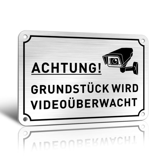 SINMAO “ACHTUNG!GRUNDSTÜCK WIRD VIDEOÜBERWACHT ”mit Bohrlächer,Wetterfest,Reflektierend - (15 x 10 cm,0.1 cm Dick）- Warntafel-Videoüberwachung Schilder
