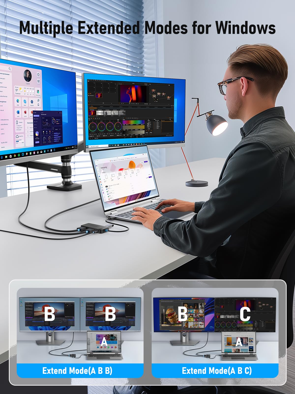 Docking Station USB C Hub Dual HDMI, 2024 Upgrade Lemorele USB C Dock 2*HDMI Adapter 4K, 3 USB 3.0/2.0, PD 100W für Windows, MacBook, Dell, HP, Surface
