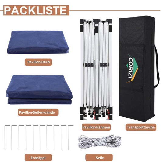 COBIZI Pavillon 3x6 Faltpavillon Wasserdicht Stabil mit 6 Seitenteilen Kegelförmig Partyzelt 3 Höhenverstellbar UV-Schutz Tragetasche Zelthering, Seile für Garten, Hochzeiten, Markt, Freien Event