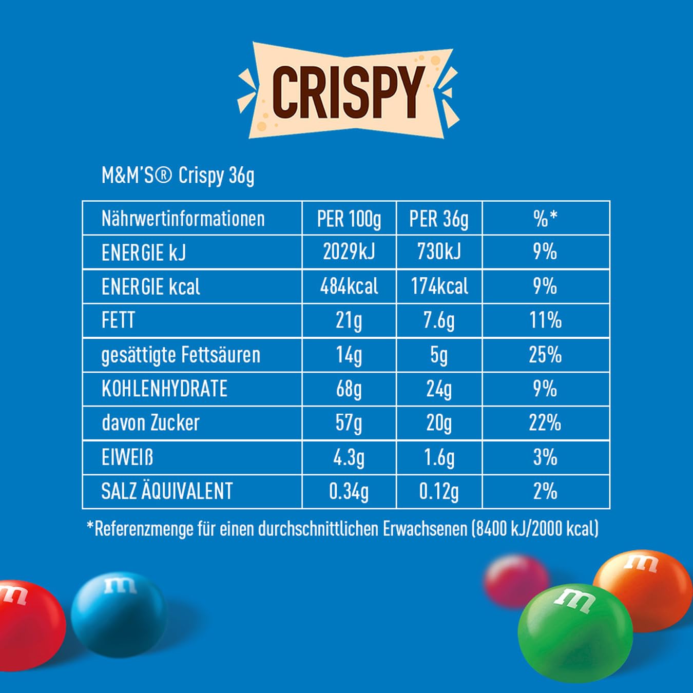M&M's Crispy, Schokoladen Großpackung, 24 x 36g, Knusprige Schokolinsen