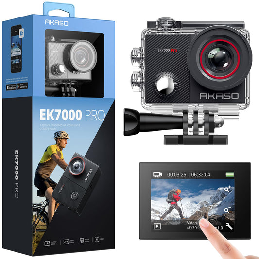 AKASO Action Cam 4K 20MP WiFi 40M Unterwasserkamera Wasserdicht Ultra HD Touchscreen Einstellbar Weitwinkel EIS Actioncam mit 2.4G Fernbedienung und 25 Zubehör Kit