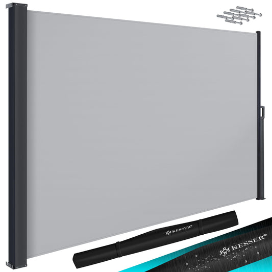 KESSER® Seitenmarkise ausziehbar Markise 300 x 180 cm Blickdicht Sichtschutz & Windschutz für Garten Balkon & Terrasse, Seitenrollo mit Wandhalterung, inkl. Wettercover Grau
