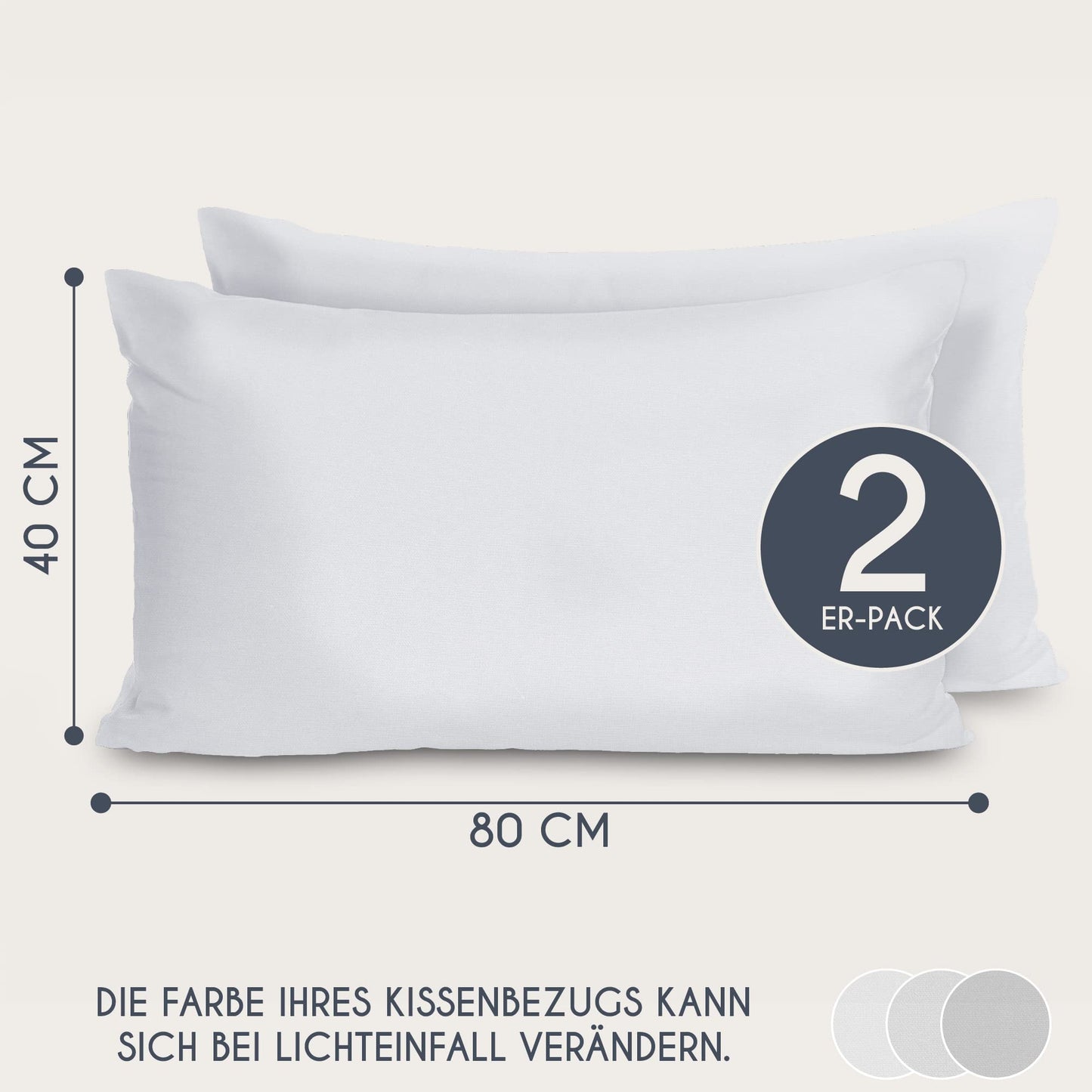 Dreamzie Kissenbezug 40 x 80 Renforcé Baumwolle (2er-Set) - Weiss - Dicht gewebt mit 57 Fäden/cm² - Kissenbezug 40x80 cm - Oeko Tex Zertifiziert