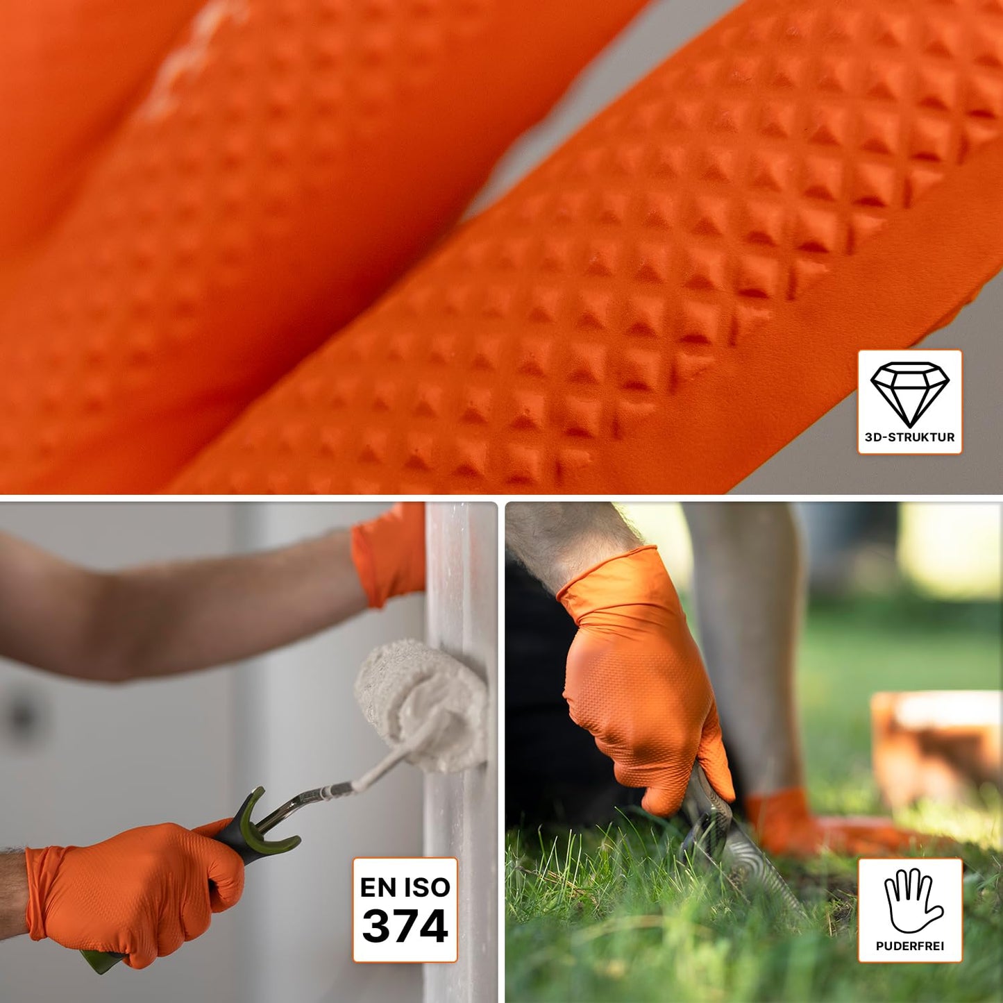 PROGRIP Einweghandschuhe Diamant Grip, Orange, Einmalhandschuhe Extra Stark, Nitrilhandschuhe Gr. M, 2x dicker, Handschuhe Einweg, Arbeitshandschuhe für Werkstatt & Montage, 50 Stk/Box