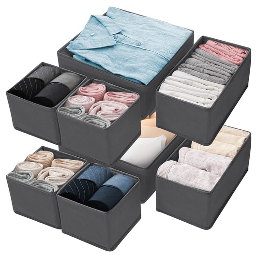Withosent 8er Schubladen Ordnungssystem Kleiderschrank Organizer, Faltbare Kleidung Aufbewahrungsbox Stoff, Unterwäsche Organizer Schublade, Schrank Schubladentrenner für BHS, Socken, Krawatten