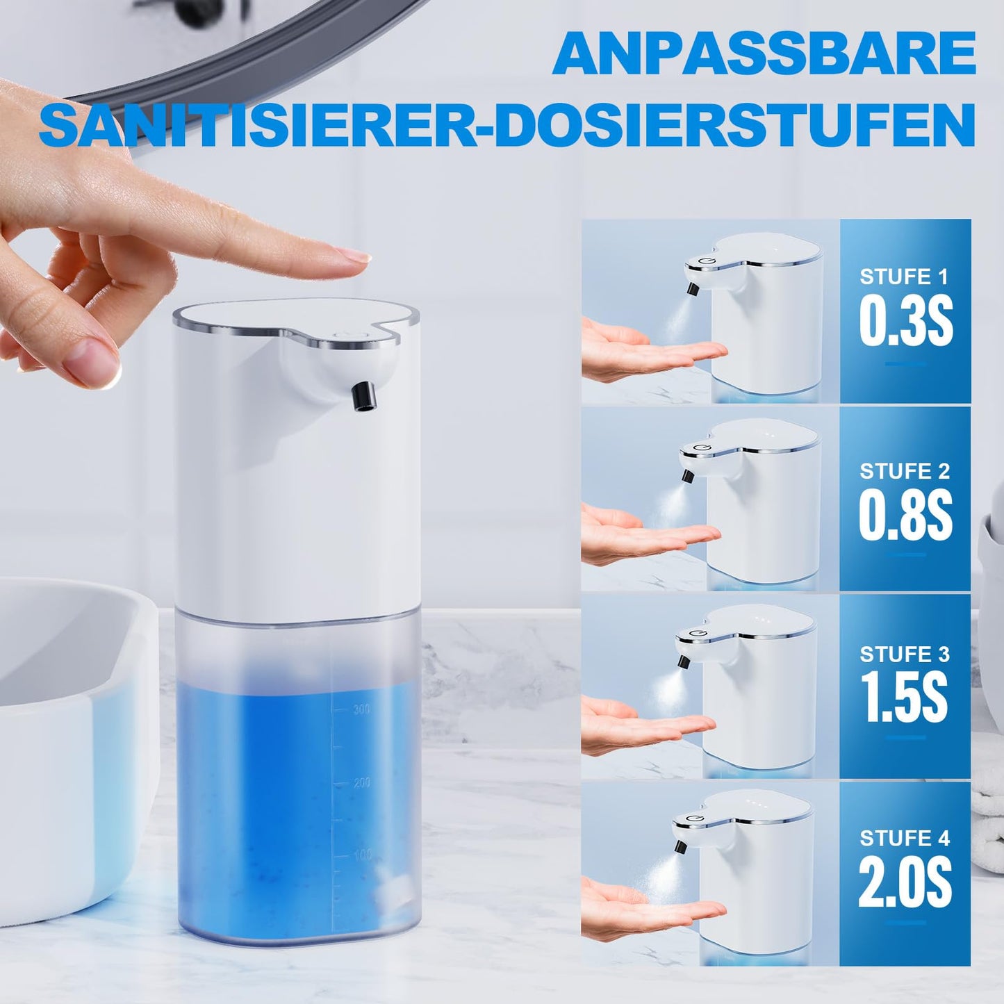 Fantictas Desinfektionsspender Automatisch, 400ml desinfektionsspender Sensor Wandbefestigung ohne Bohren mit USB Wiederaufladbar,IPX5 Wasserdicht für Bad Toilette Küche und Büro