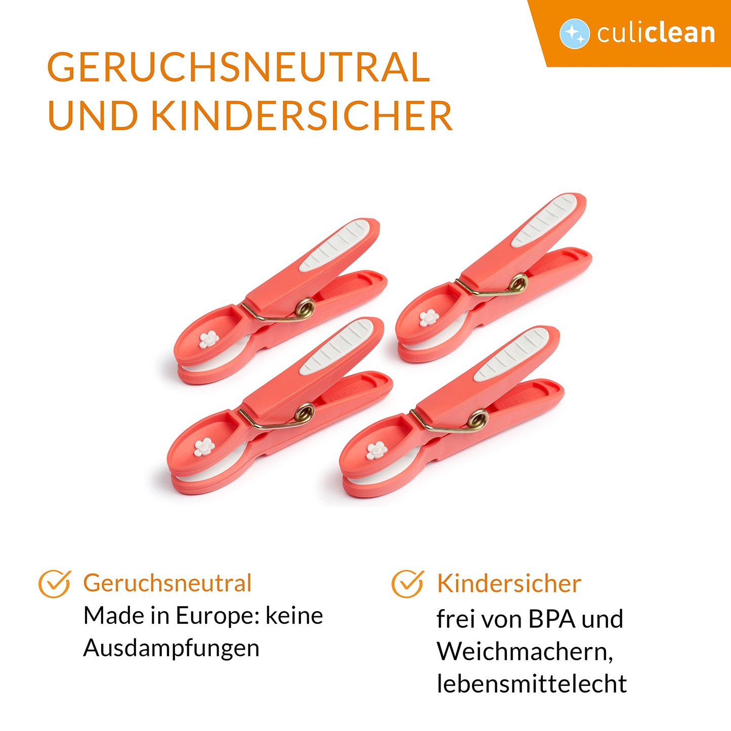 culiclean Wäscheklammern ohne Abdruck stabil in Blume Design 48x Wäscheklammer schwarz weiß, robuste Kluppen Soft Grip Clip Clothes Pegs UV beständig Klammern zum Aufhängen von Wäsche, Socken