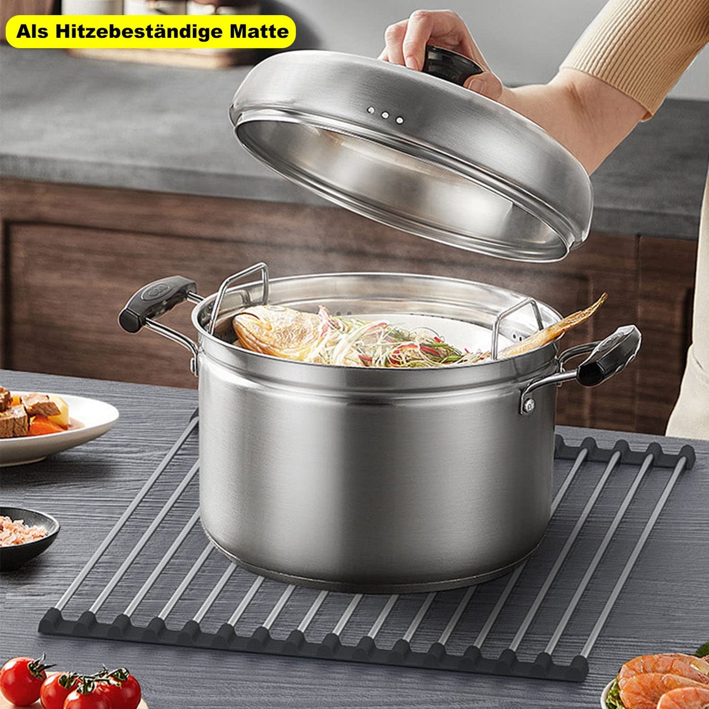 ViWaVee Abtropfgestell Geschirr, Faltbare und Abnehmbare Geschirrabtropfgestell über Dem Spülbecken, Abtropfmatte, Abtropfgitter spüle für Tassen, Obst, Gemüse, Super Küchen Organizer (Schwarz(43*35))