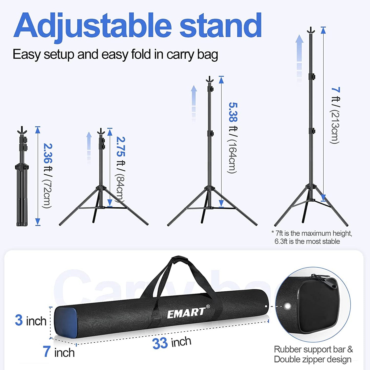 EMART Foto Hintergrund Ständer, 2x3m Verstellbarer Hintergrundsystem mit 8 Hintergrundklemmen, 2 Sandsack für Fotostudio Porträt Produktfotografie Studiofotografie, aus Metall