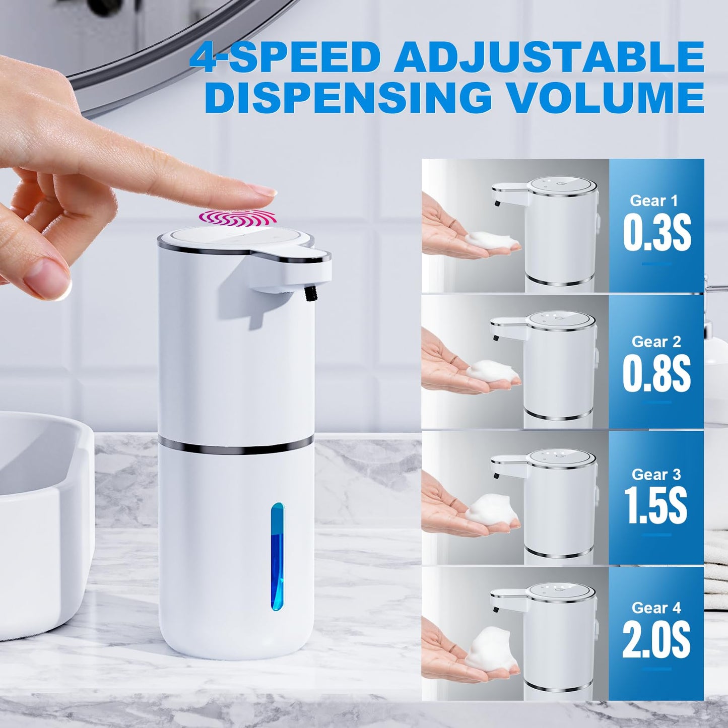 Seifenspender Automatisch,Wandbefestigung Berührungslos 380ml Elektrischer Seifenspender mit Sensor,USB Wiederaufladbar Schaumseifenspender für Bad,Küche,Büro