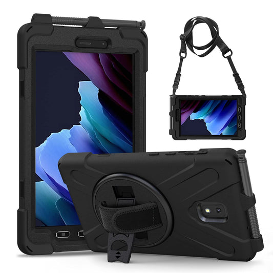 Gerutek Hülle für Samsung Galaxy Tab Active 5/Active 3 8 Zoll SM-X300/X306B/T570/T575, Stoßfeste Panzerhülle mit Stifthalter, Drehbar Stände Schultergurt,Schutzhülle für Tab Active 5/Active 3, Schwarz