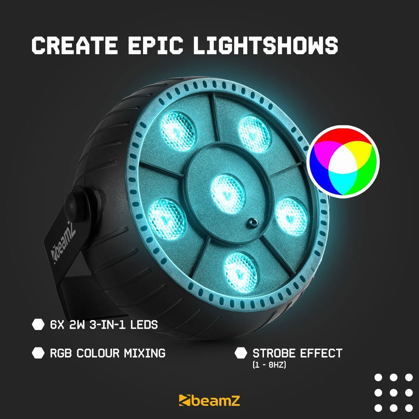 BeamZ PLP10 Akku LED PAR mit 6 LEDs 2 Watt - 4 Stück RGB LED PAR Scheinwerfer Stroboskop, Auto- und Soundmodus, Fernbedienung, Discolicht Partylicht Spotlight, Bühnenbeleuchtung, Effektstrahler