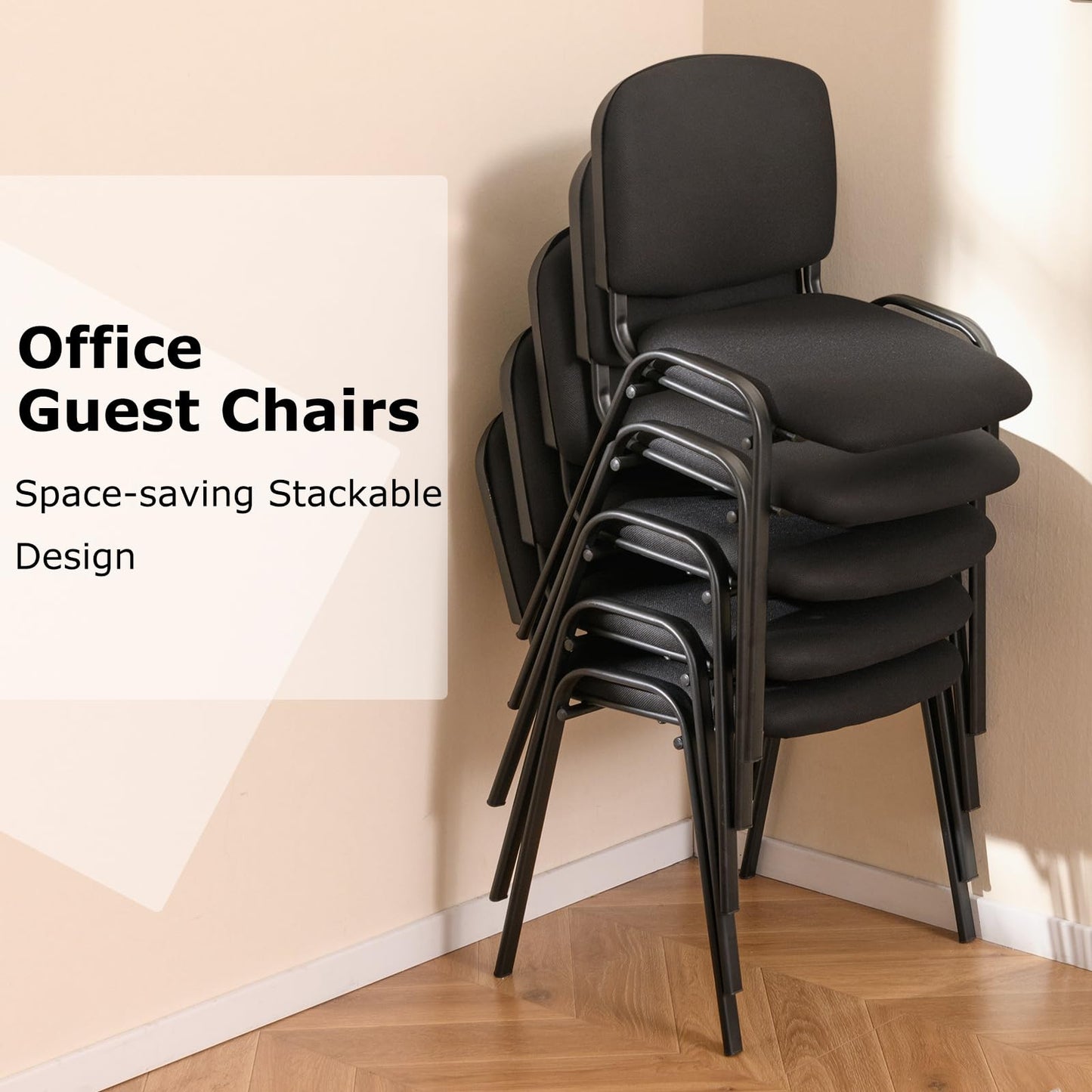 GIANTEX 5er-Set Stapelbare Konferenzstühle Schwarz mit Polsterung und Armlehnen, Belastbar bis 150 kg Beschreibung: